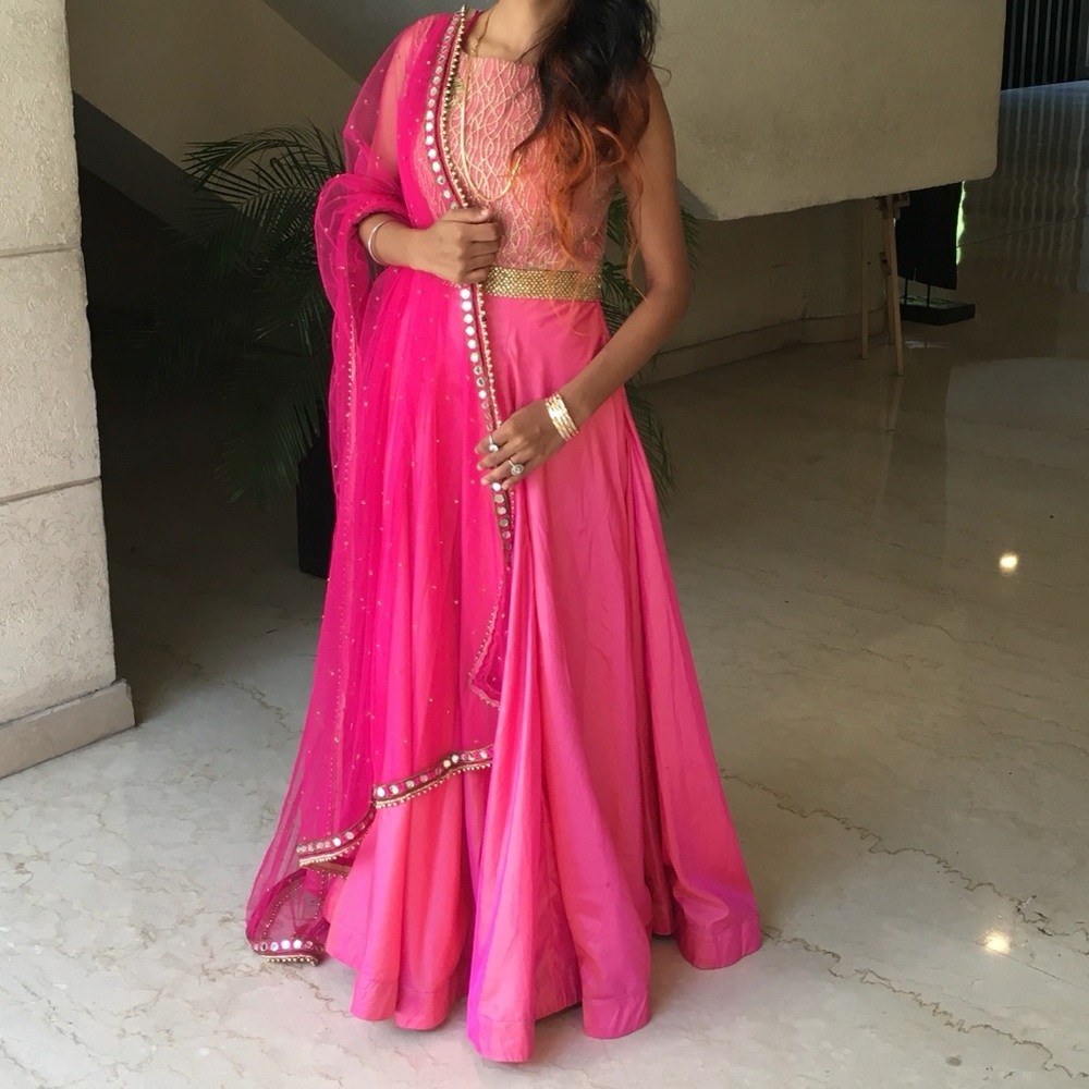 Pink Sleeveless Gown with Gold Accents
